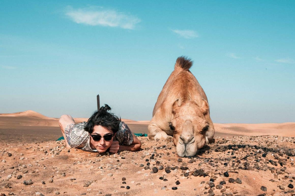 Man and camel in holiday desert destination